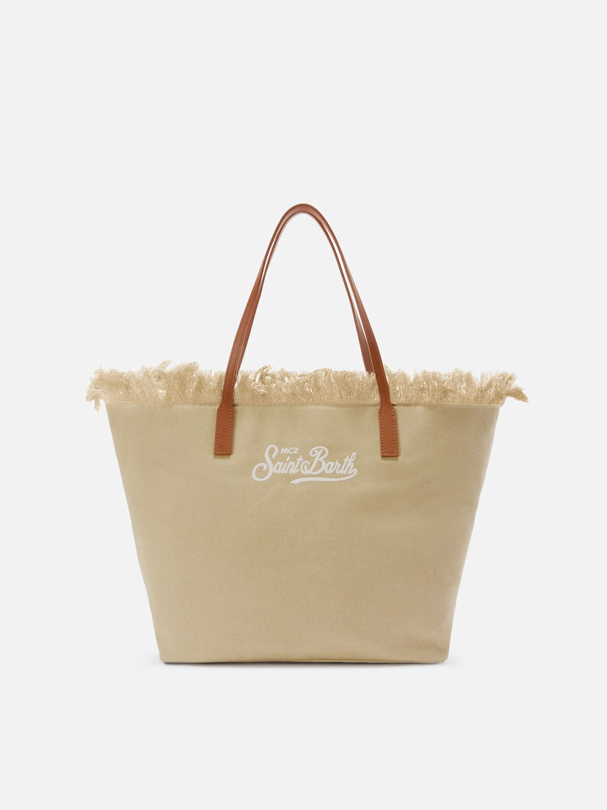 Beige regular City canvas bag with fringes