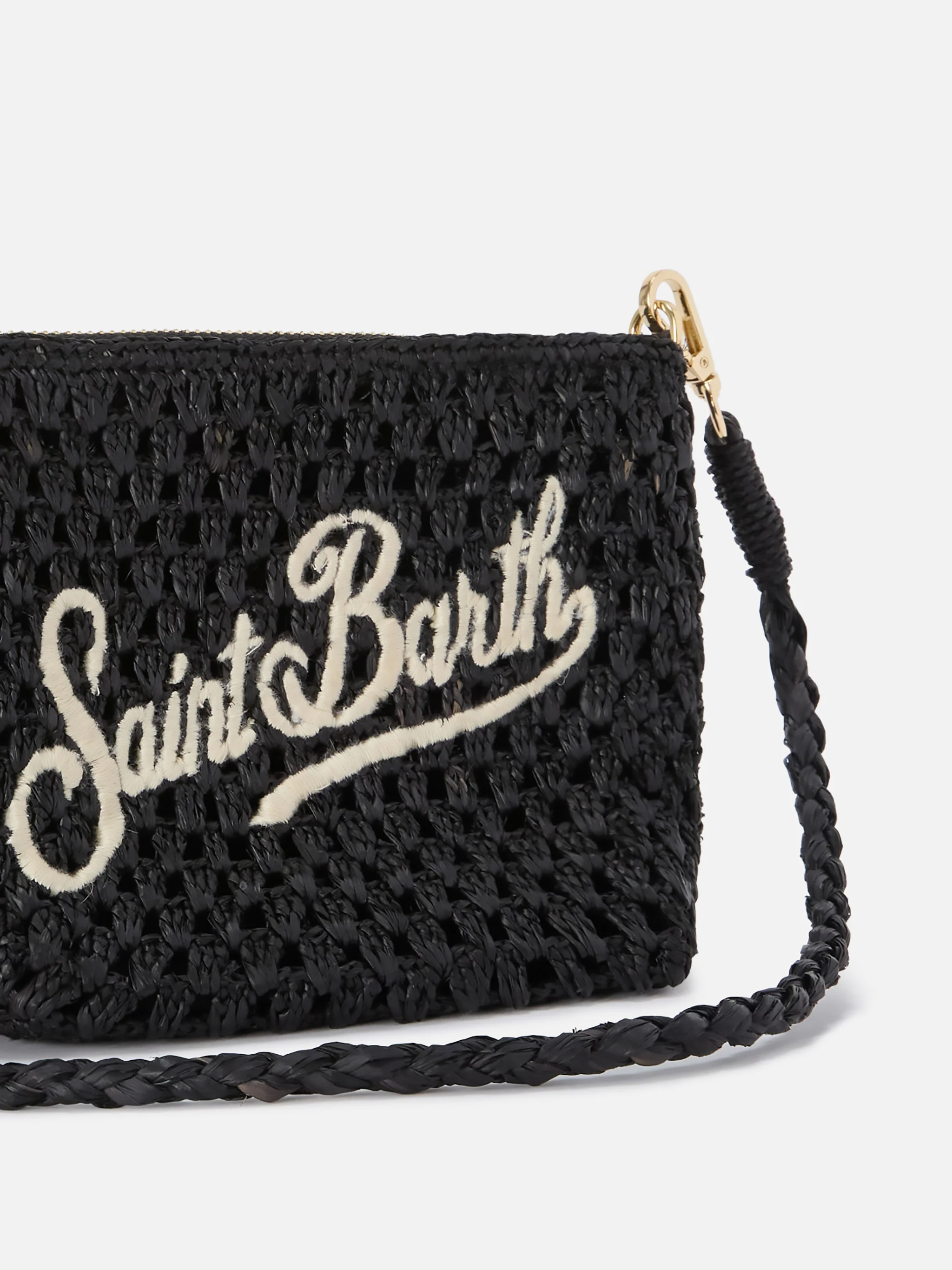 Black Raffia pouch with embroidered logo - Image 3