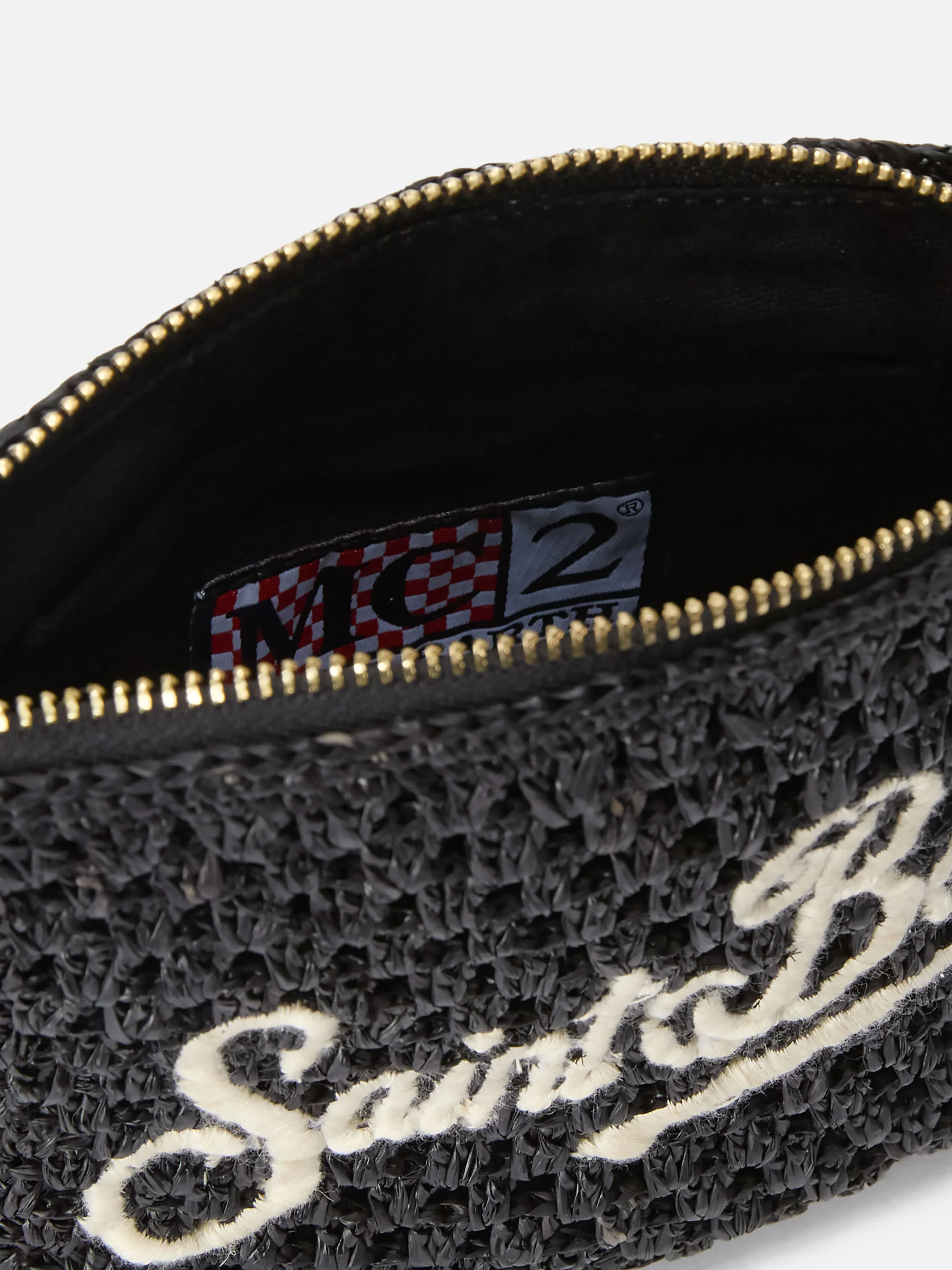 Black Raffia pouch with embroidered logo - Image 5