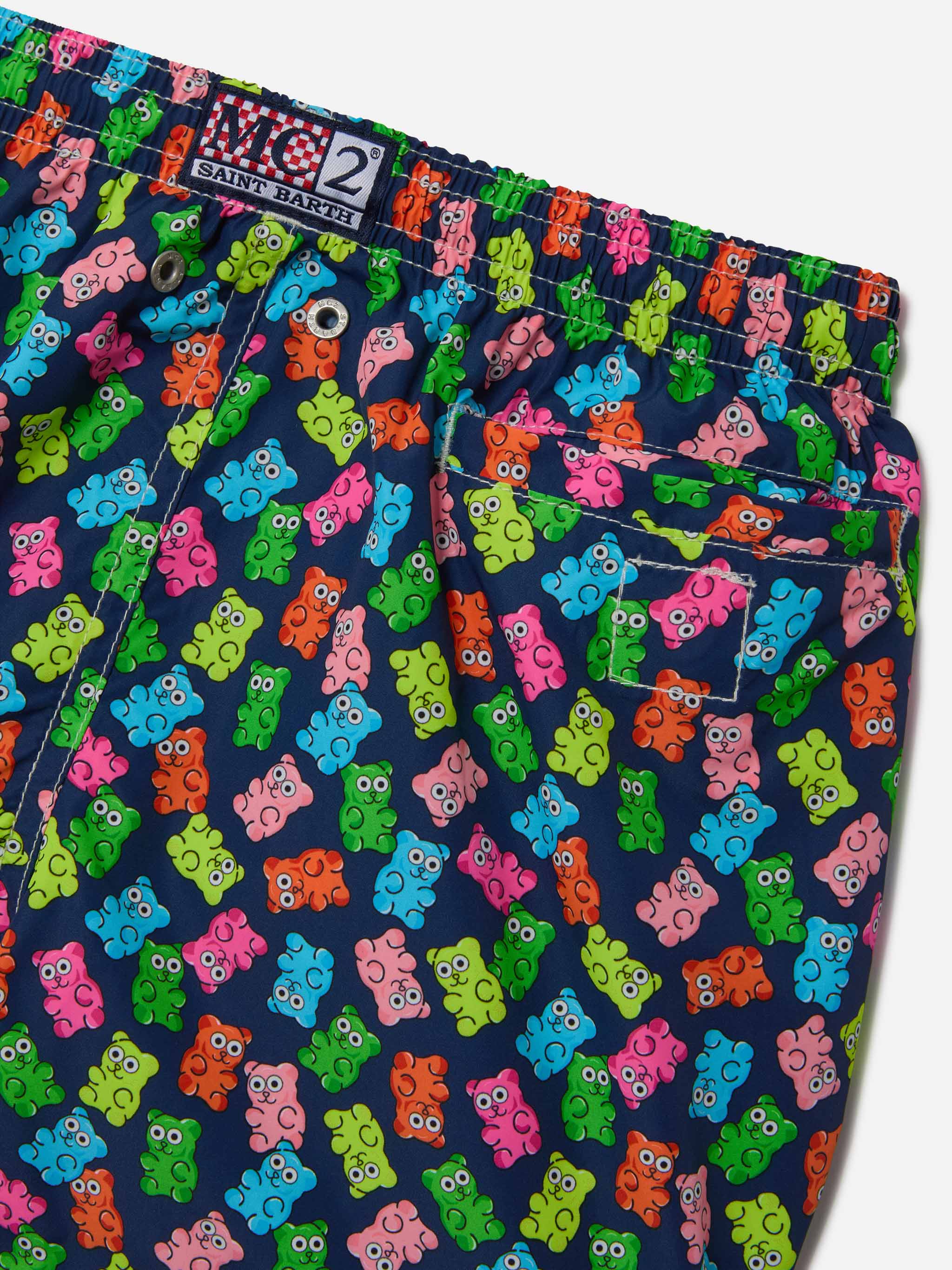 Boy lightweight fabric swim-shorts Jean Lighting with candy bears print - Image 3
