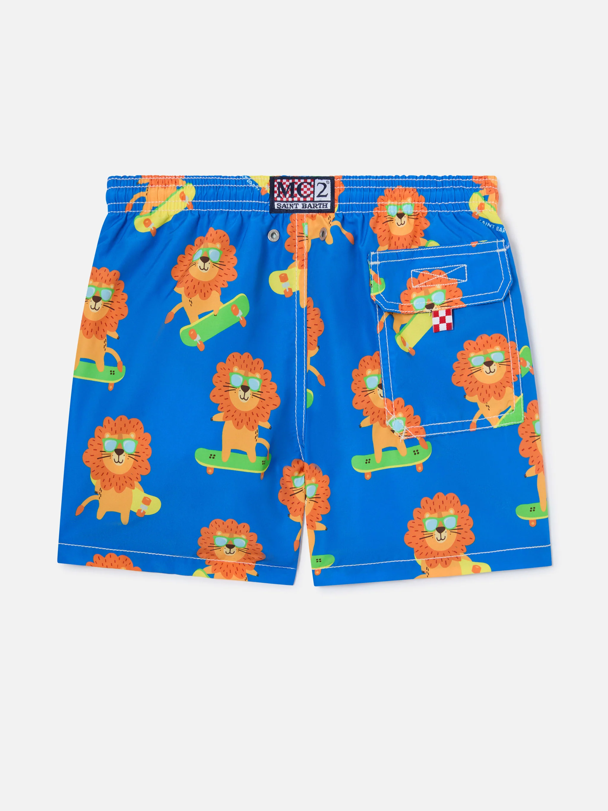 Boy mid-length Jean swim-shorts with skating leo print - Image 4