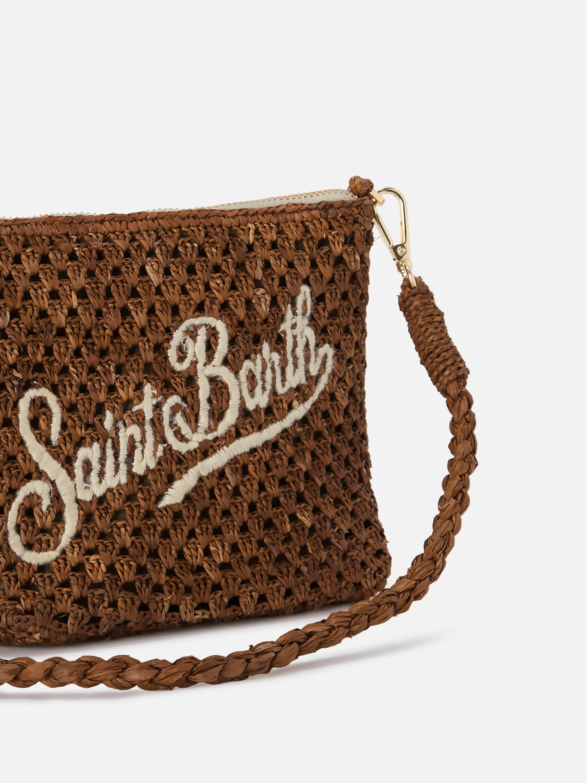 Brown Raffia pouch with embroidered logo - Image 3
