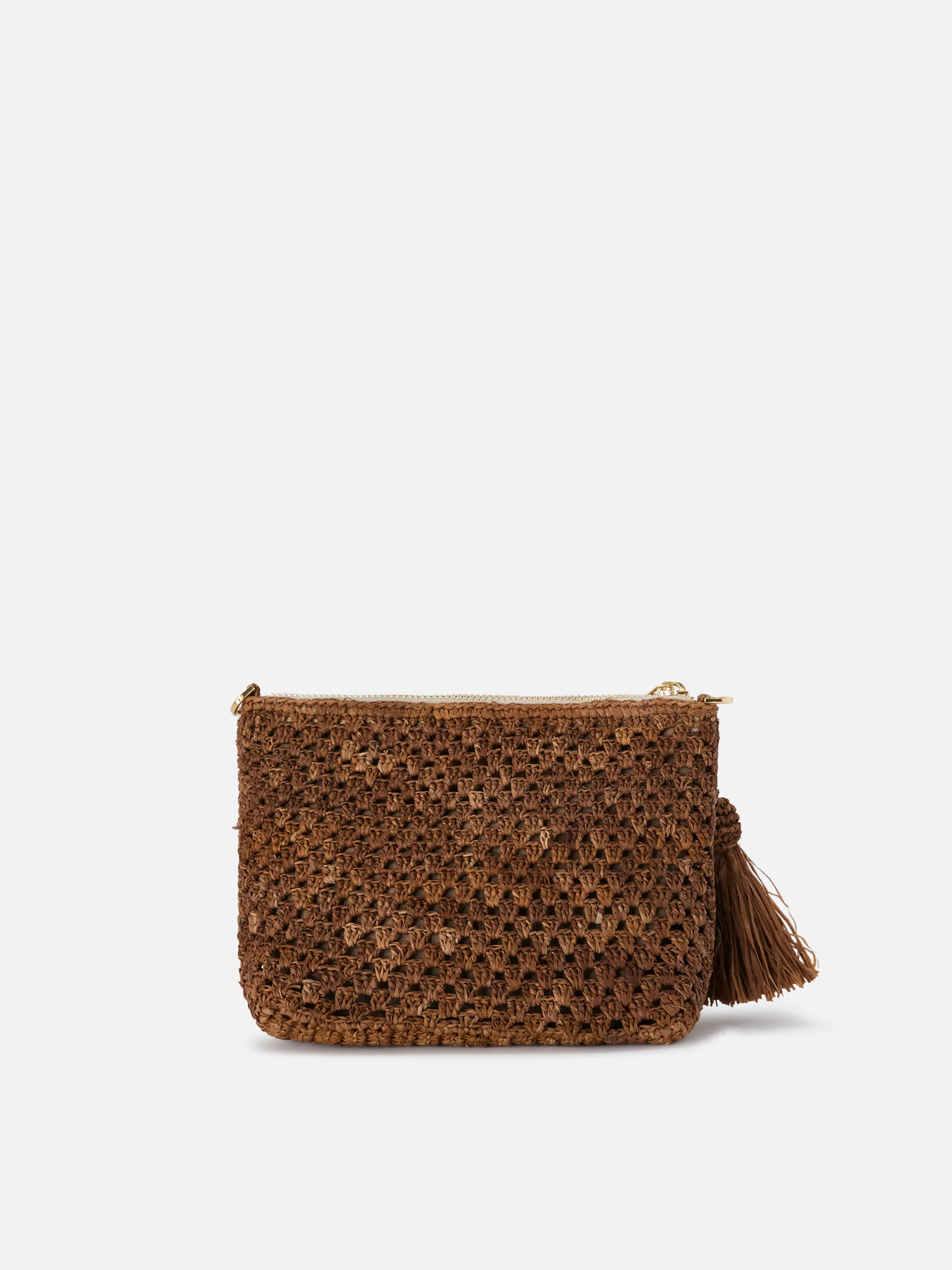 Brown Raffia pouch with embroidered logo - Image 4