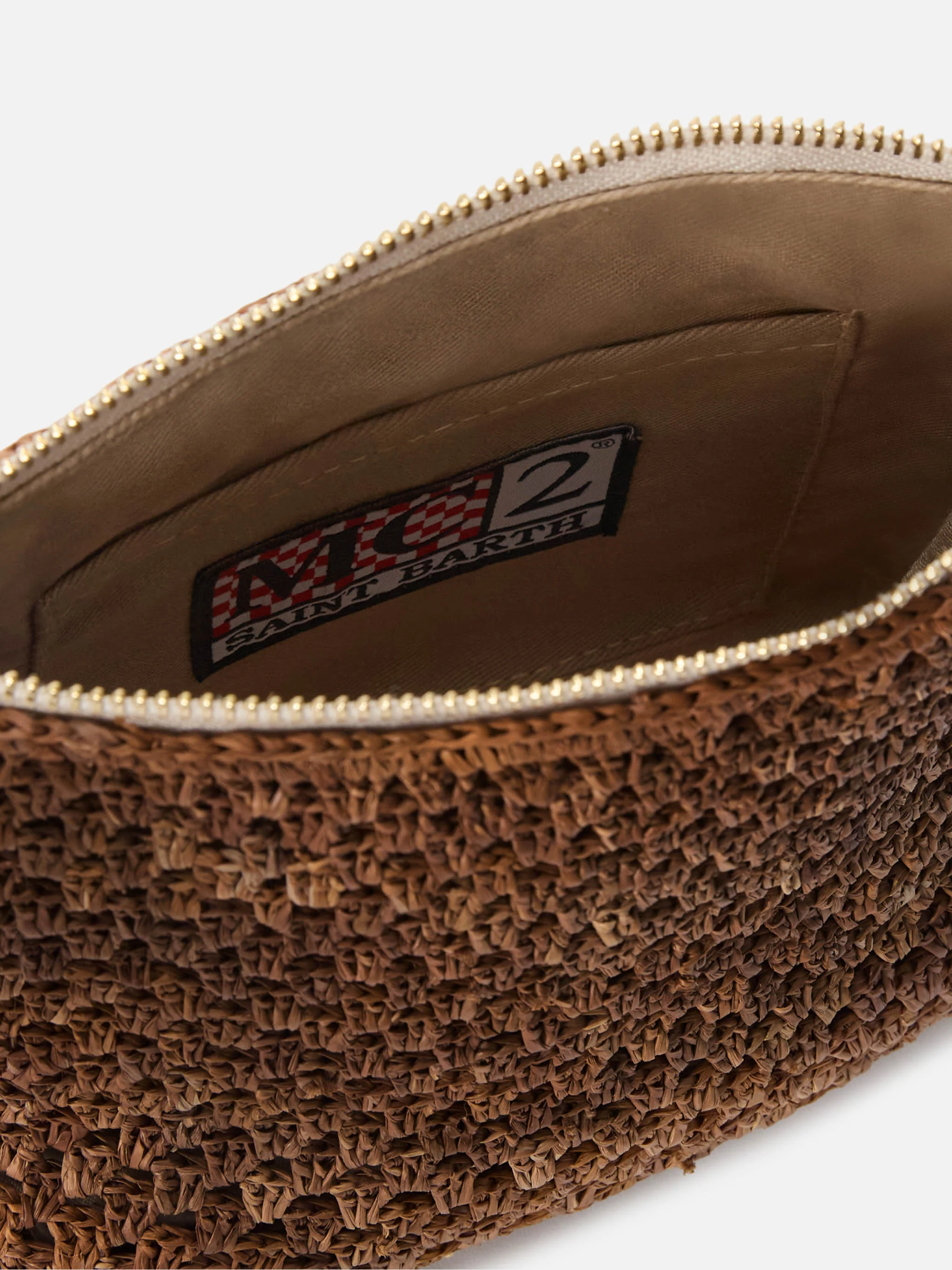 Brown Raffia pouch with embroidered logo - Image 5