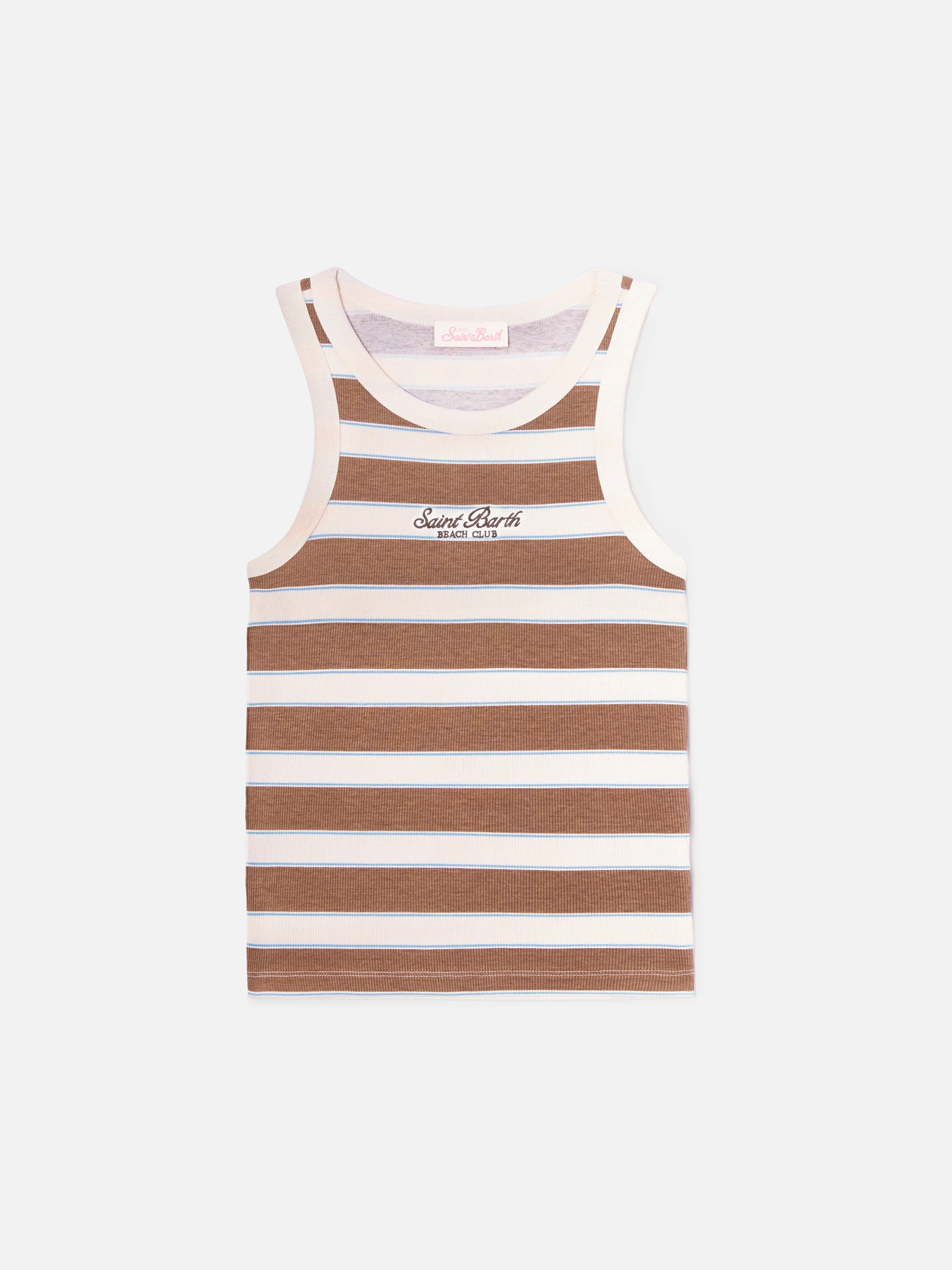 Brown striped Ada tank top with beach club embroidery - Image 4