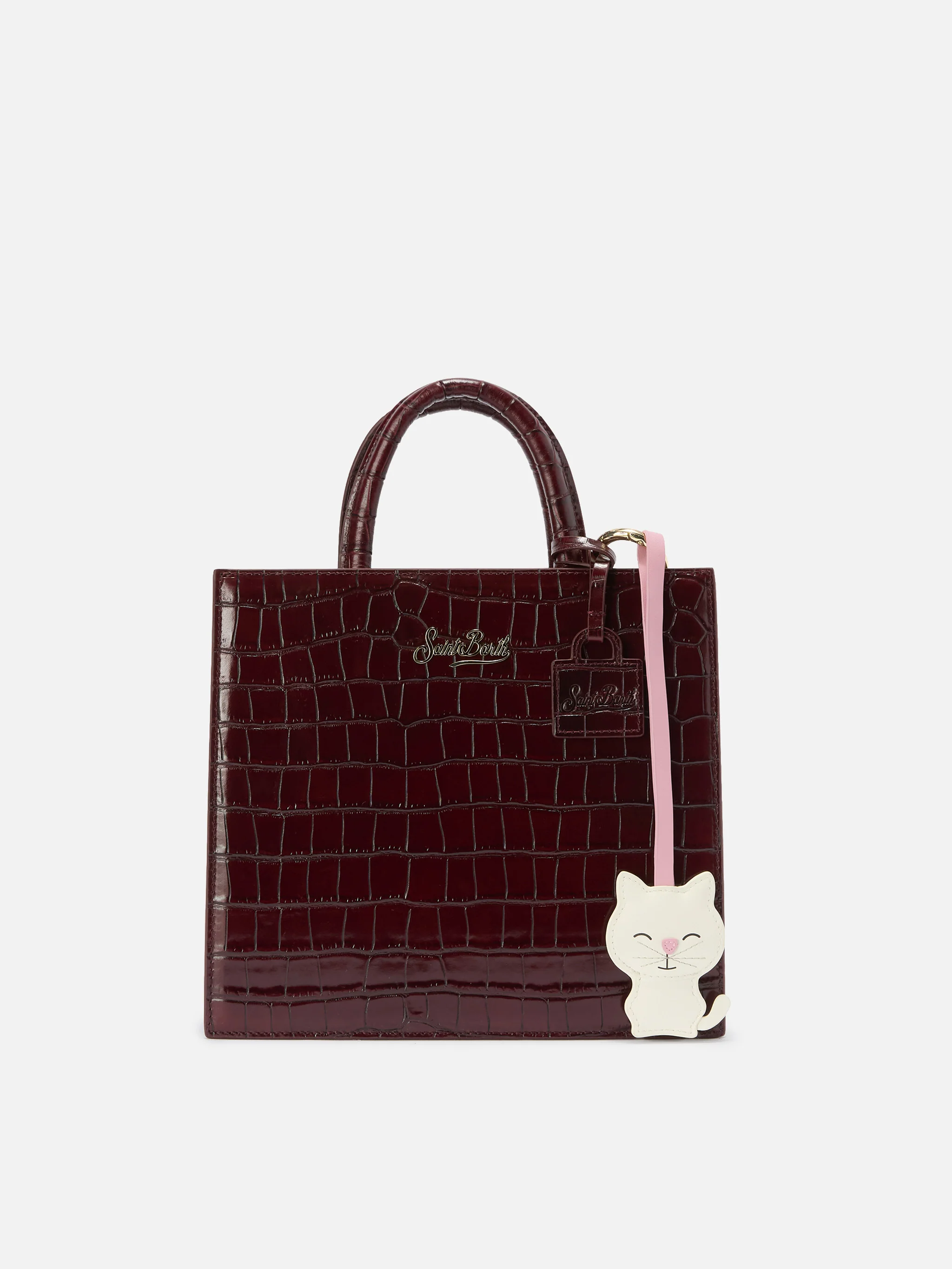 Cat-shaped smooth leather bag charm with logo tag - Image 2
