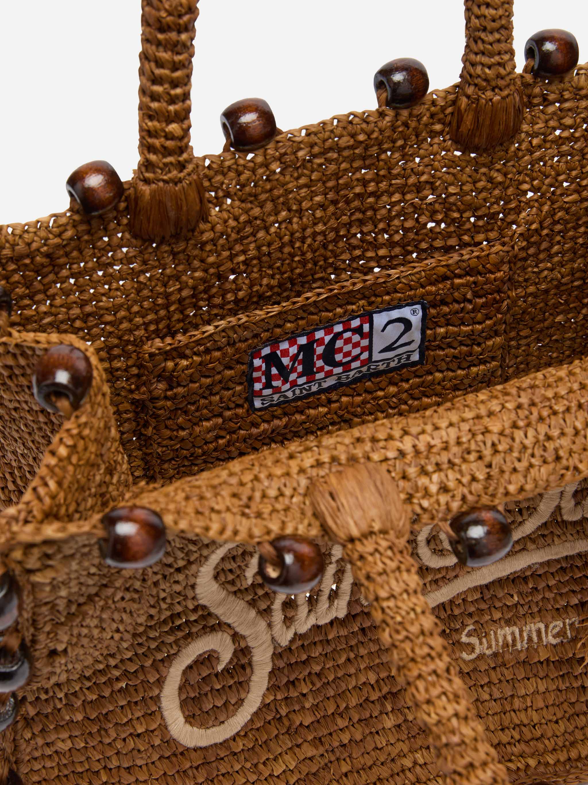Colette raffia bag with embroidered logo and applied beads - Image 6