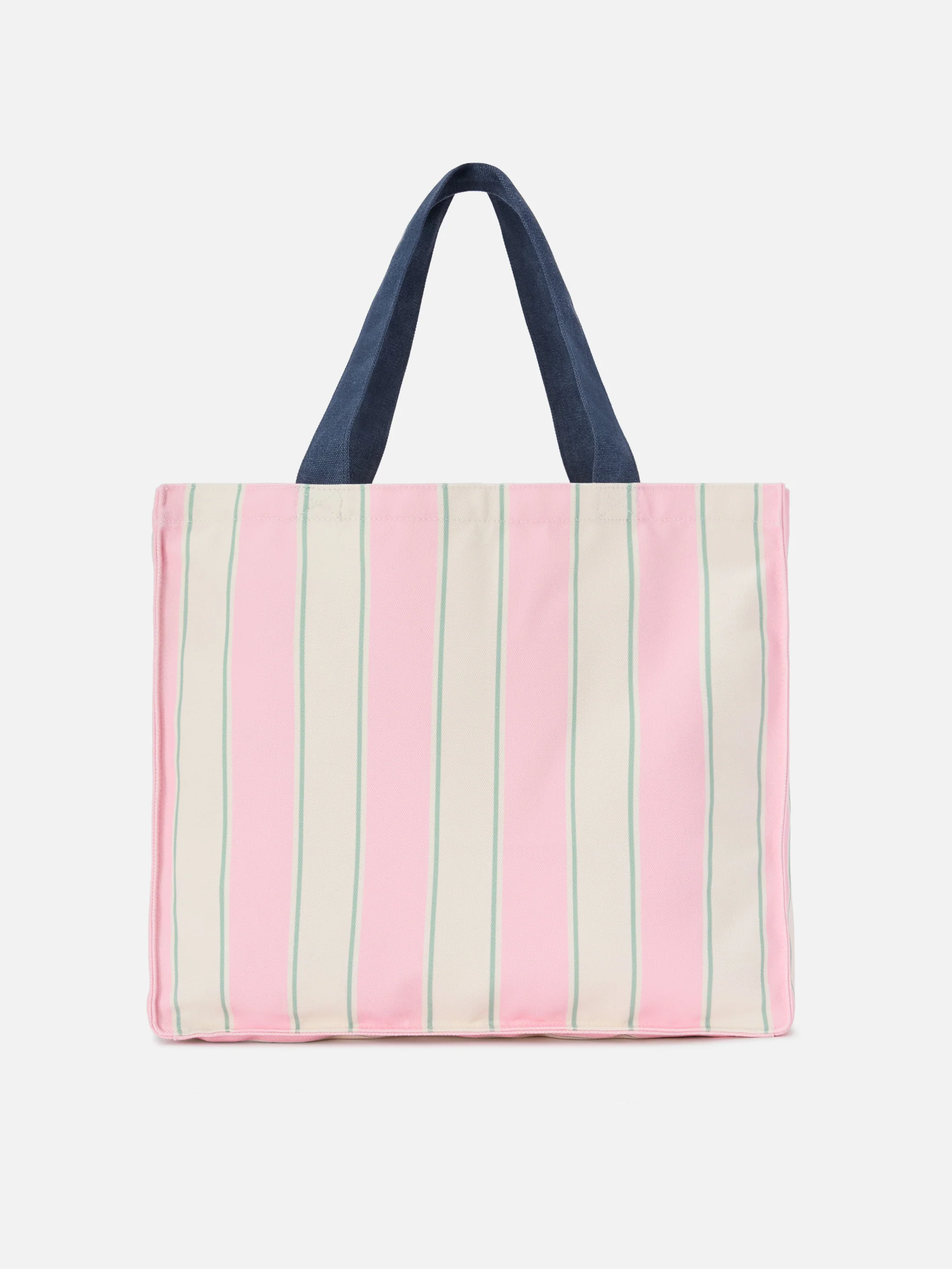 Essential canvas tote bag with pink, green and white stripes and contrasting logo - Image 4