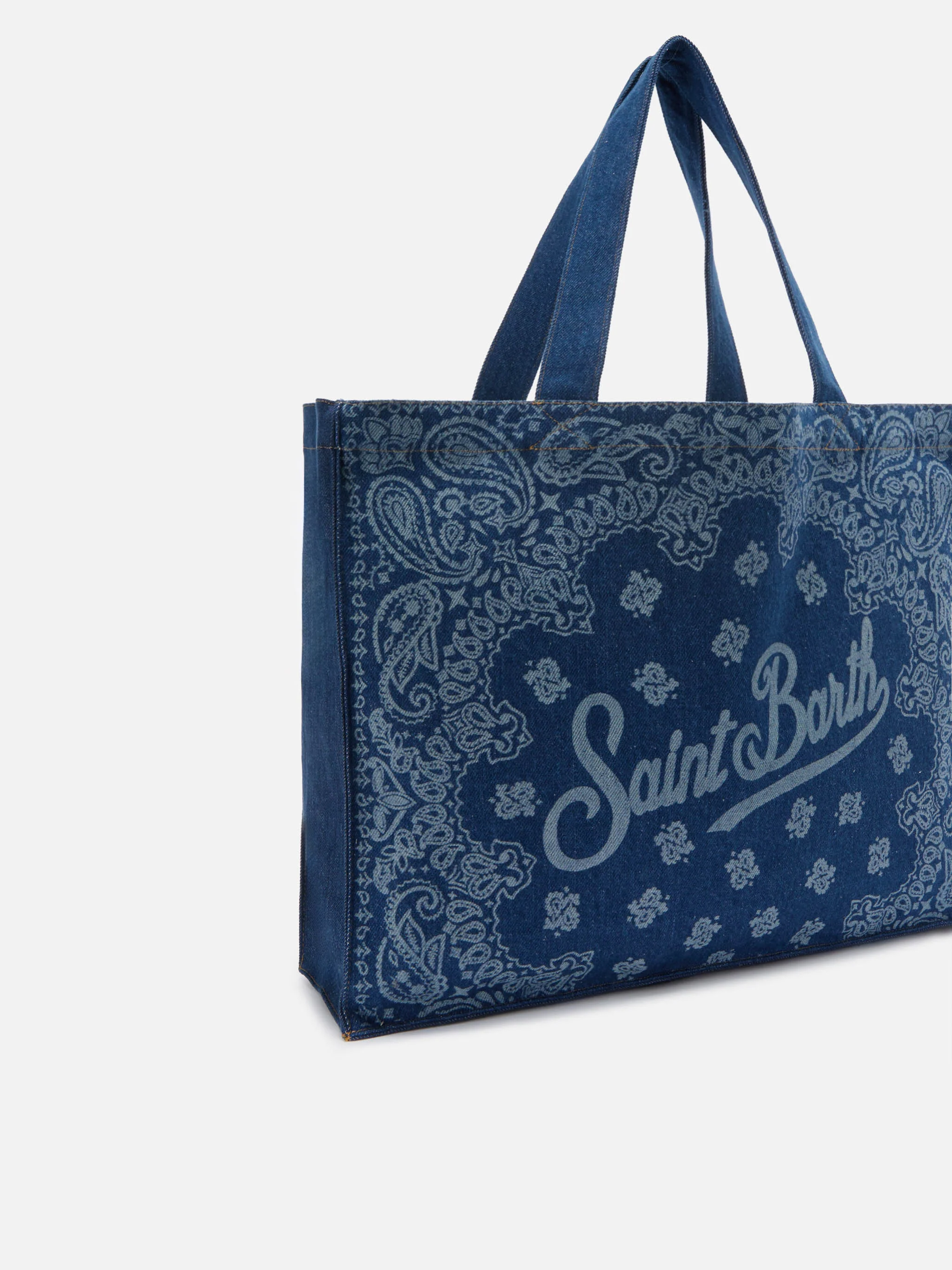 Essential denim tote bag with bandana print and contrasting logo - Image 3