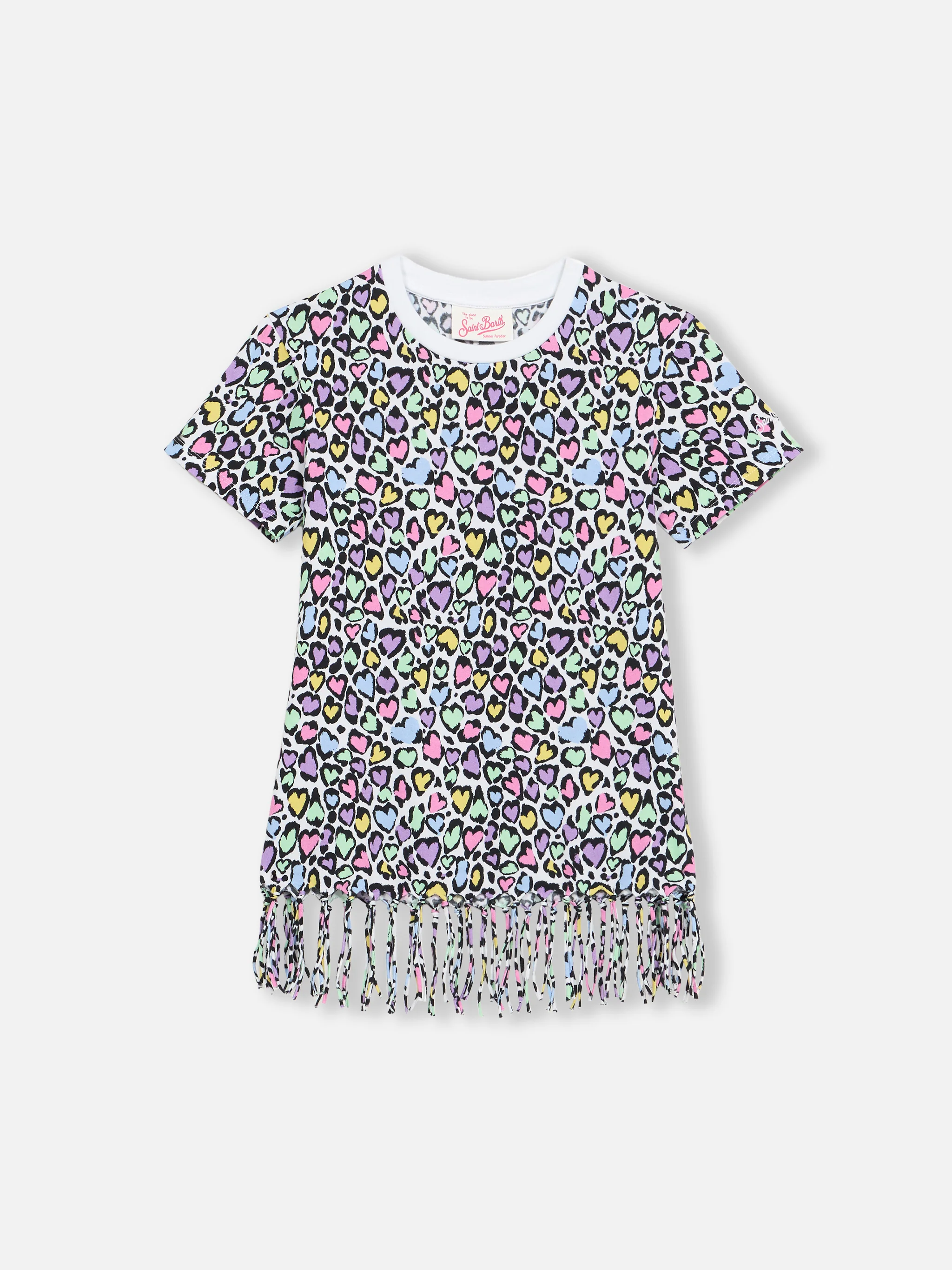 Girl Abbey dress with fringes and animalier print