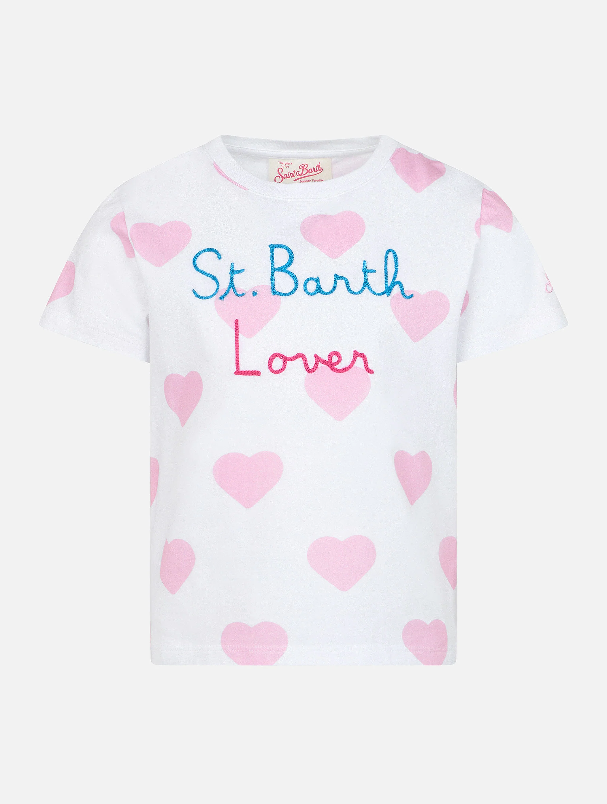 Girl cotton jersey crewneck t-shirt Elly with St.Barth Lover embroidery