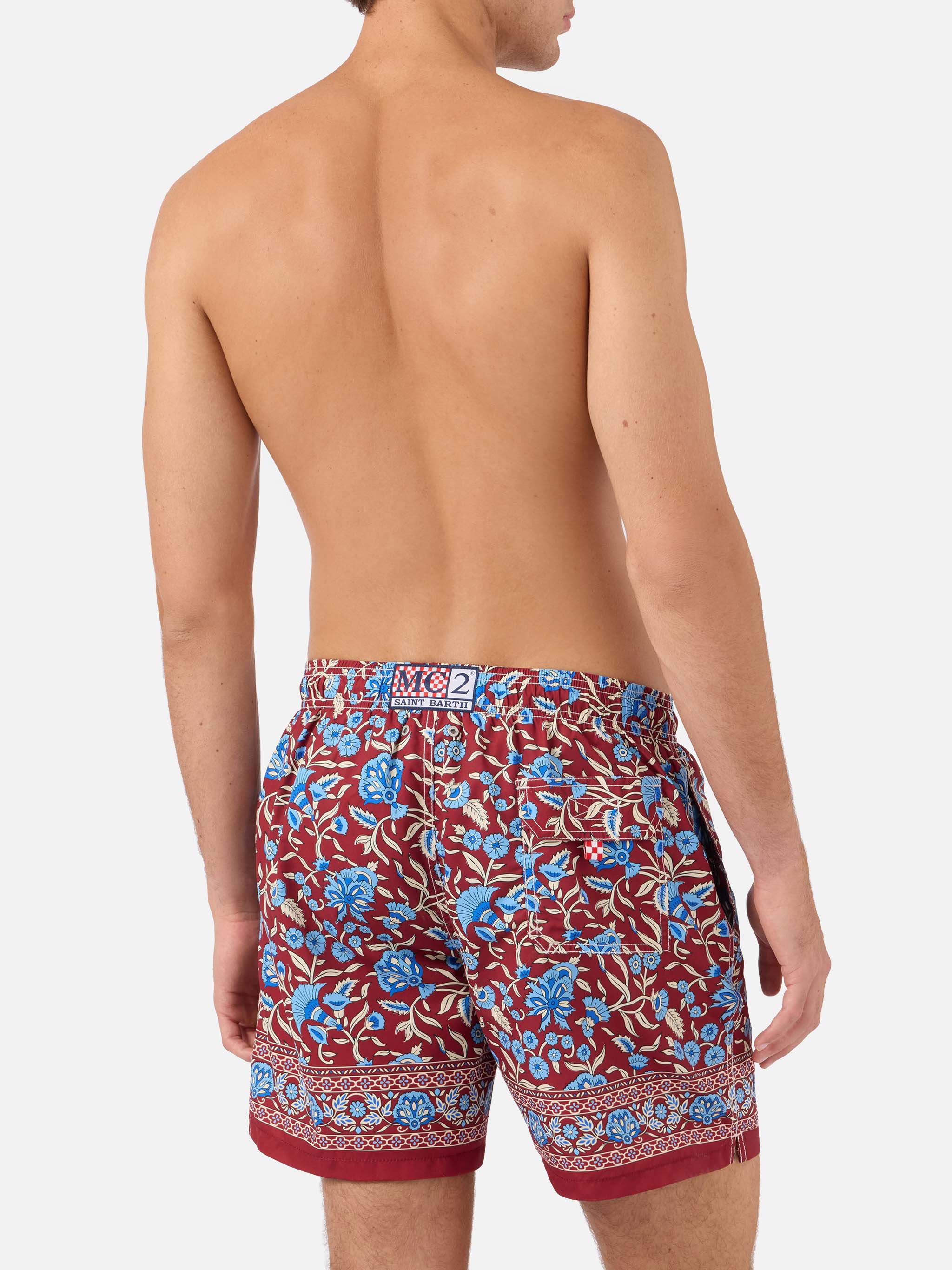 Gustavia burgundy swim shorts with floral print - Image 5