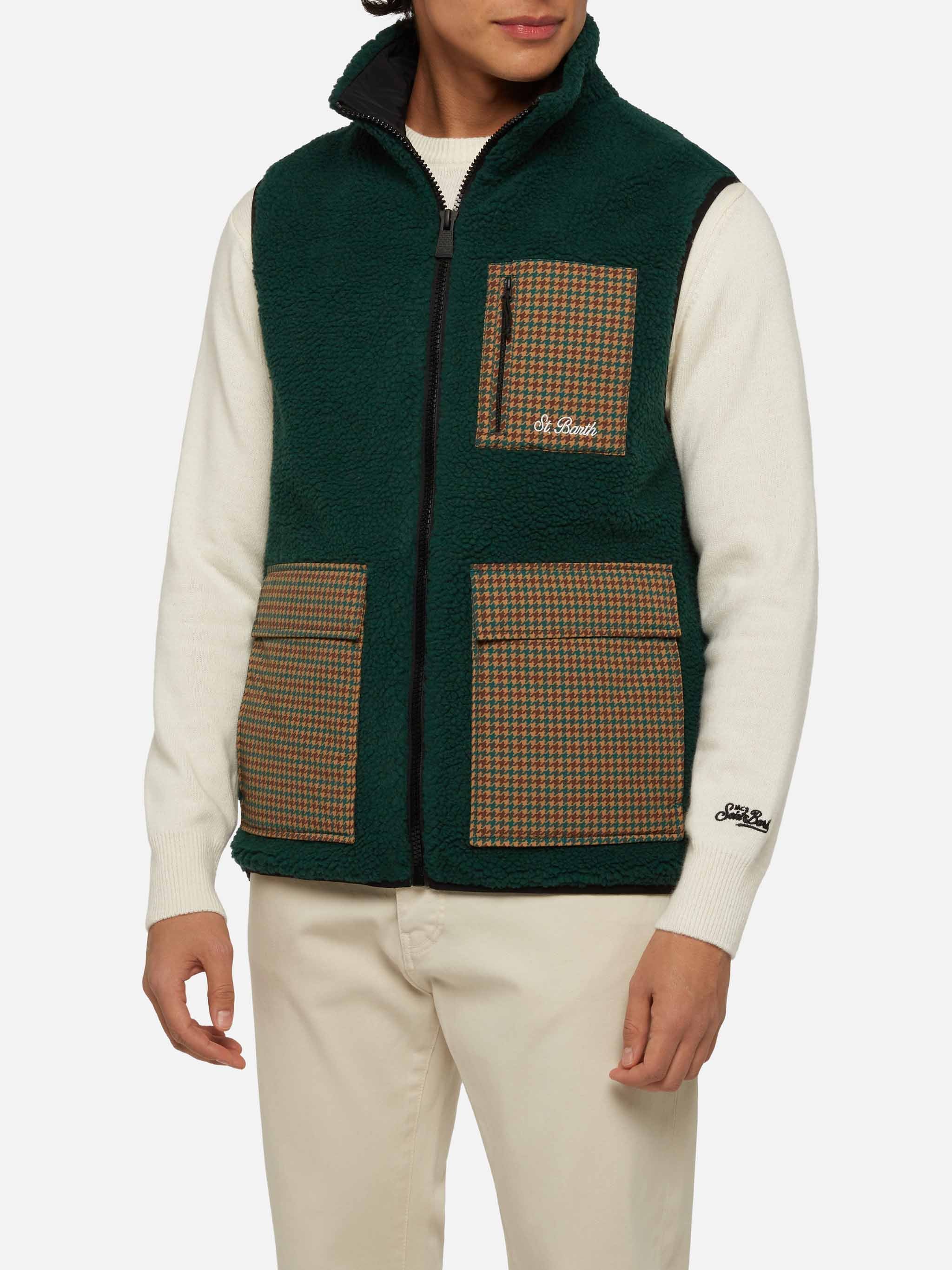 Wanaka sherpa vest with pied de poule pattern