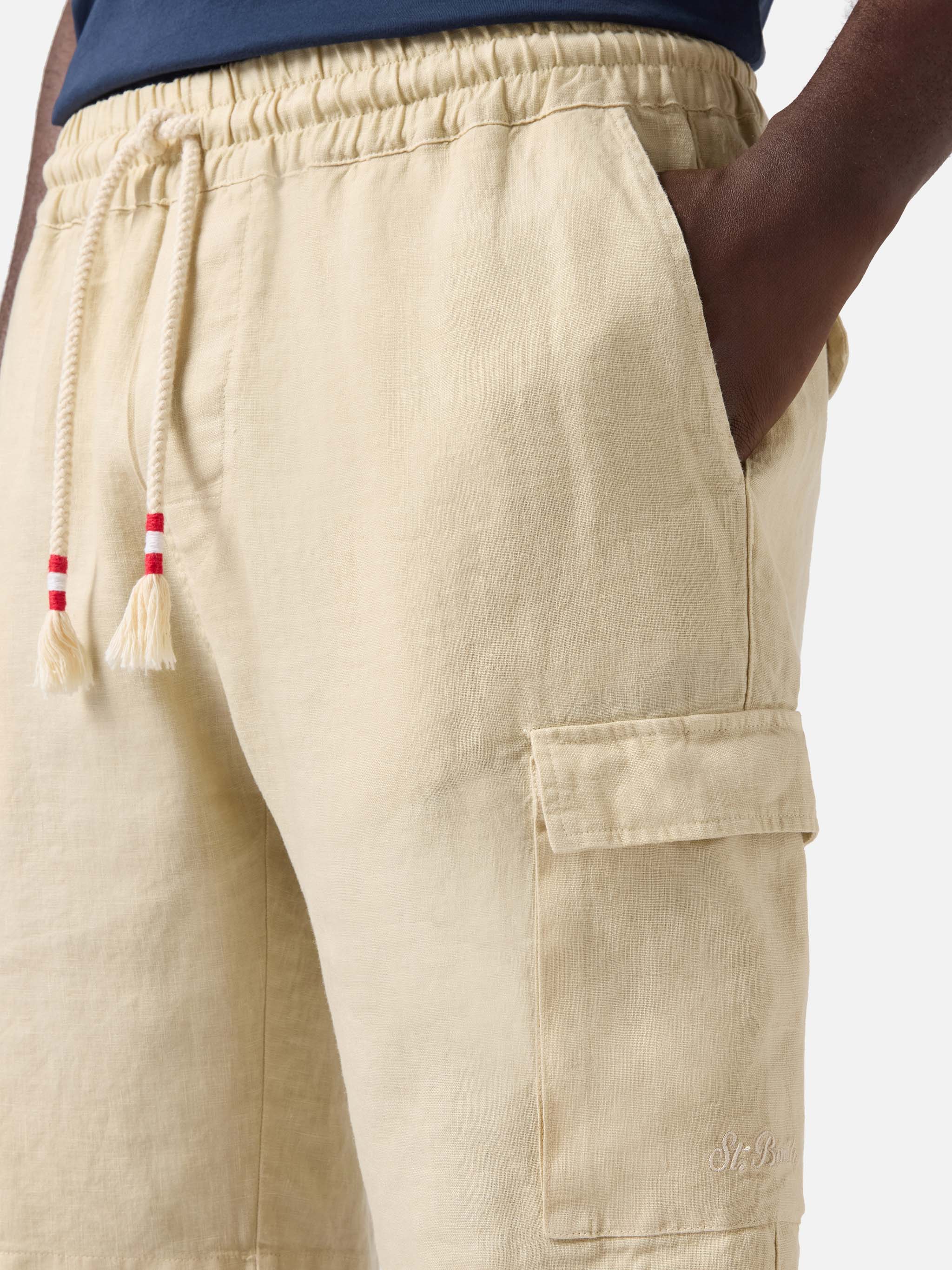 Marseille beige linen bermuda shorts in solid color - Image 2