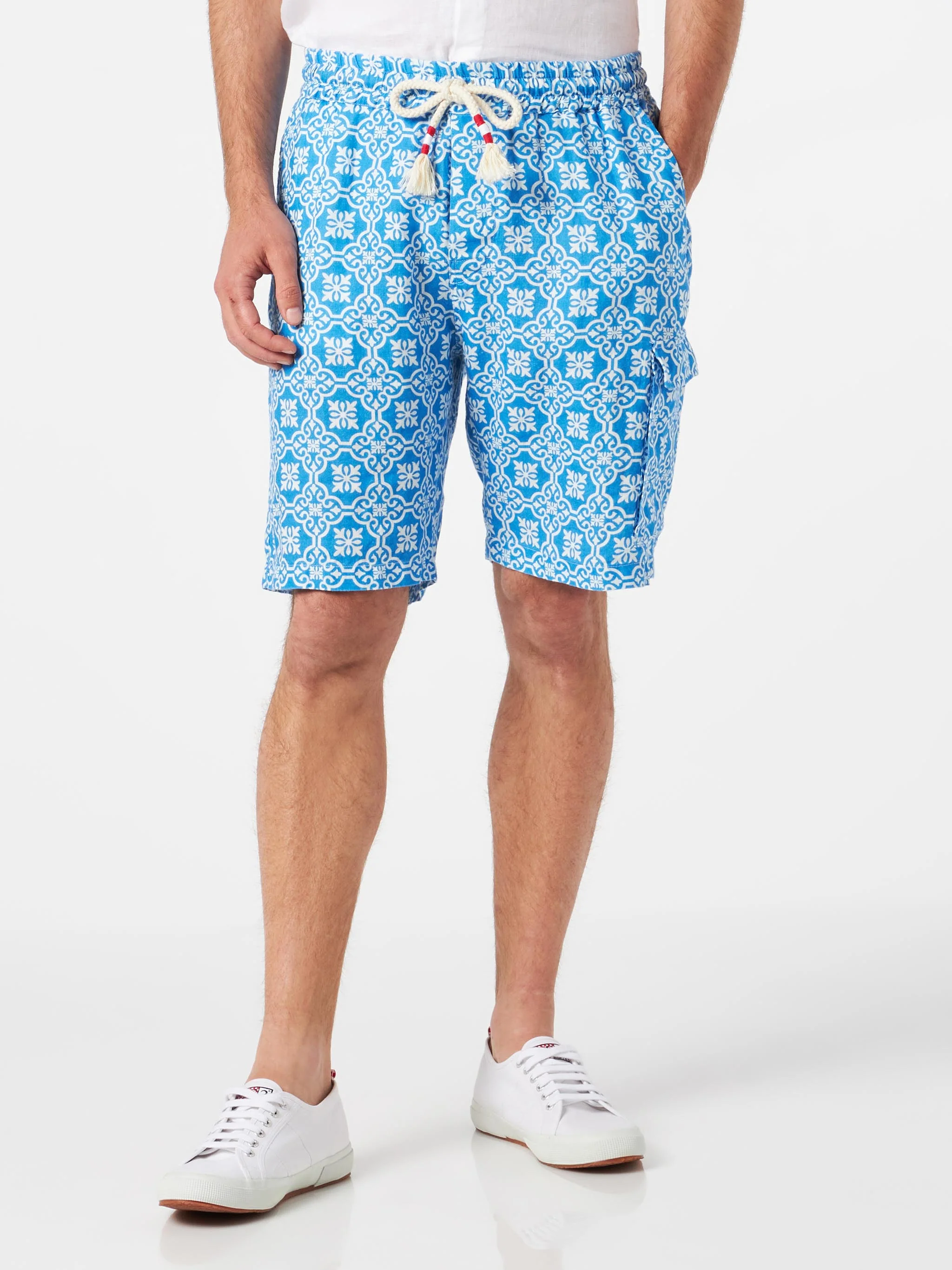 Marseille light blue majolica linen bermuda shorts