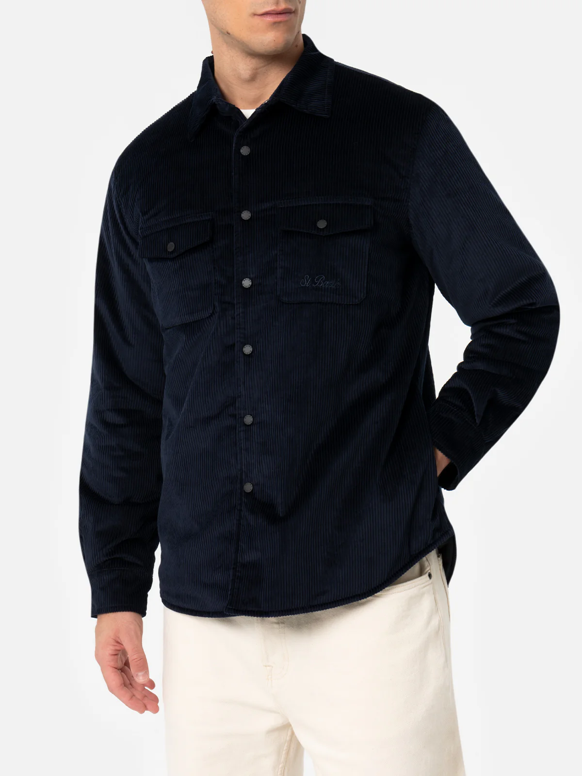 Chalet corduroy overshirt in navy blue solid color