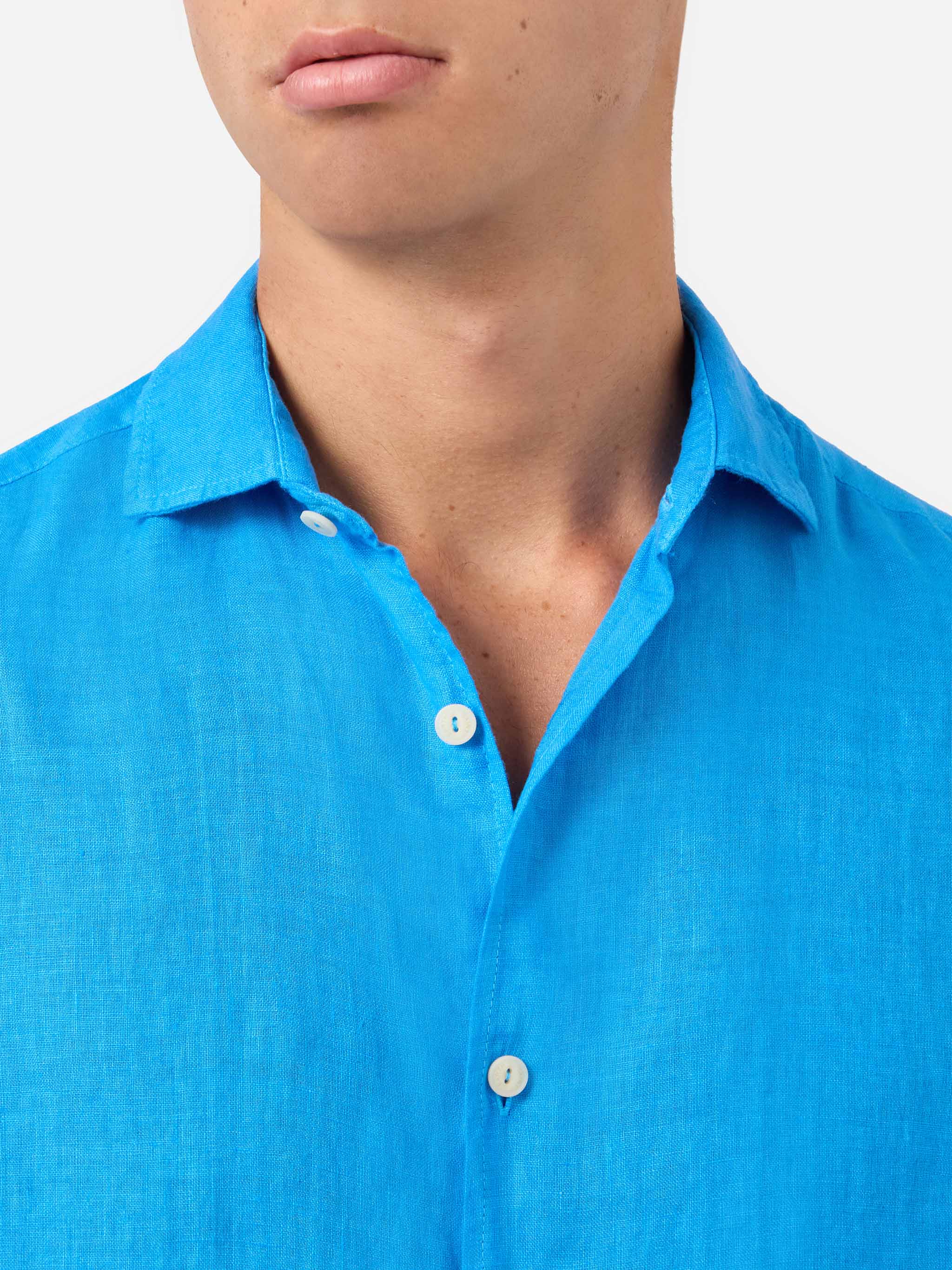 Pamplona watercolor bluette linen shirt - Image 2