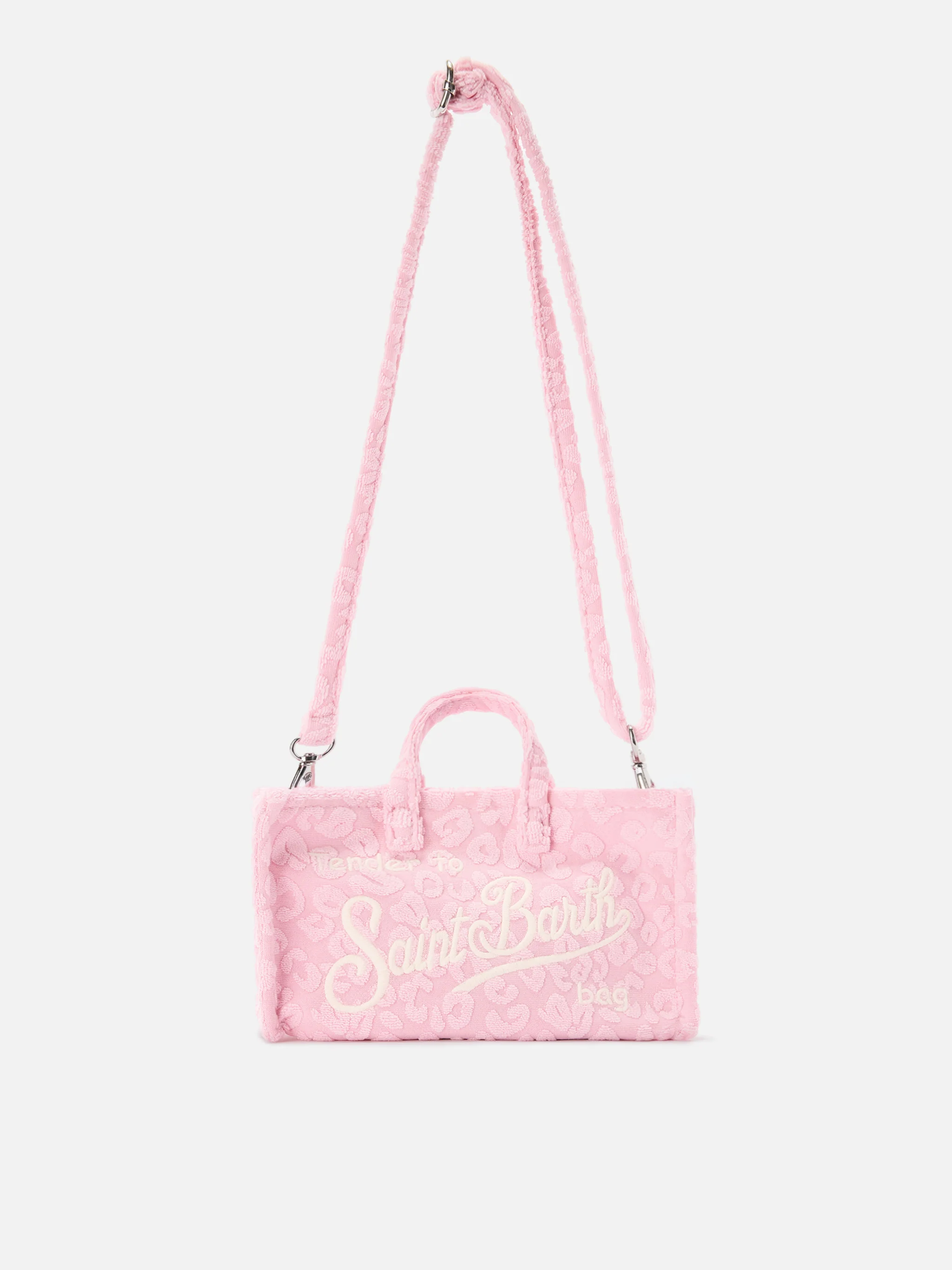 micro Phone terry-effect bag with embossed leopard pattern