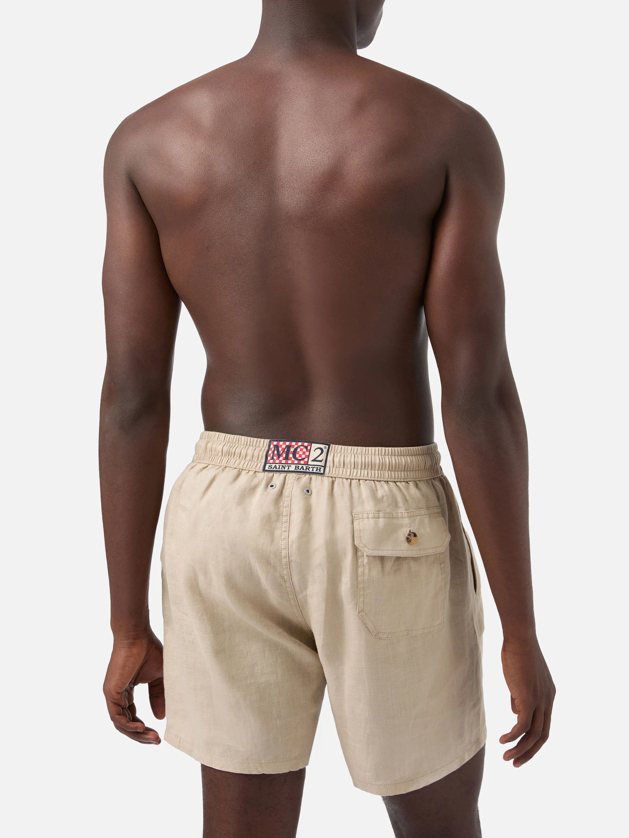 Gustavia beige plain-color linen swim shorts - Image 5