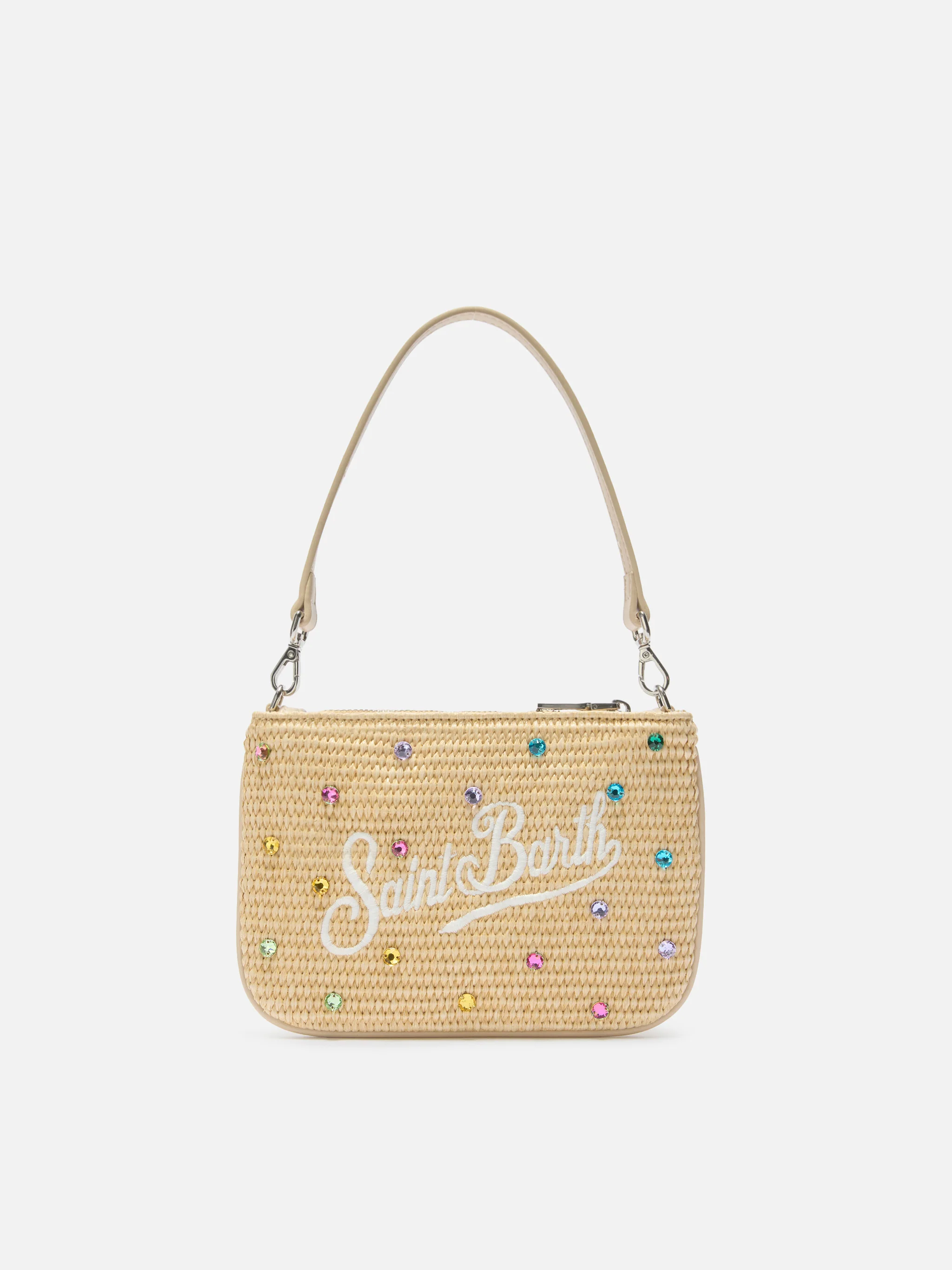Mini Parisienne pouch with removable shoulder strap and multicolor rhinestones