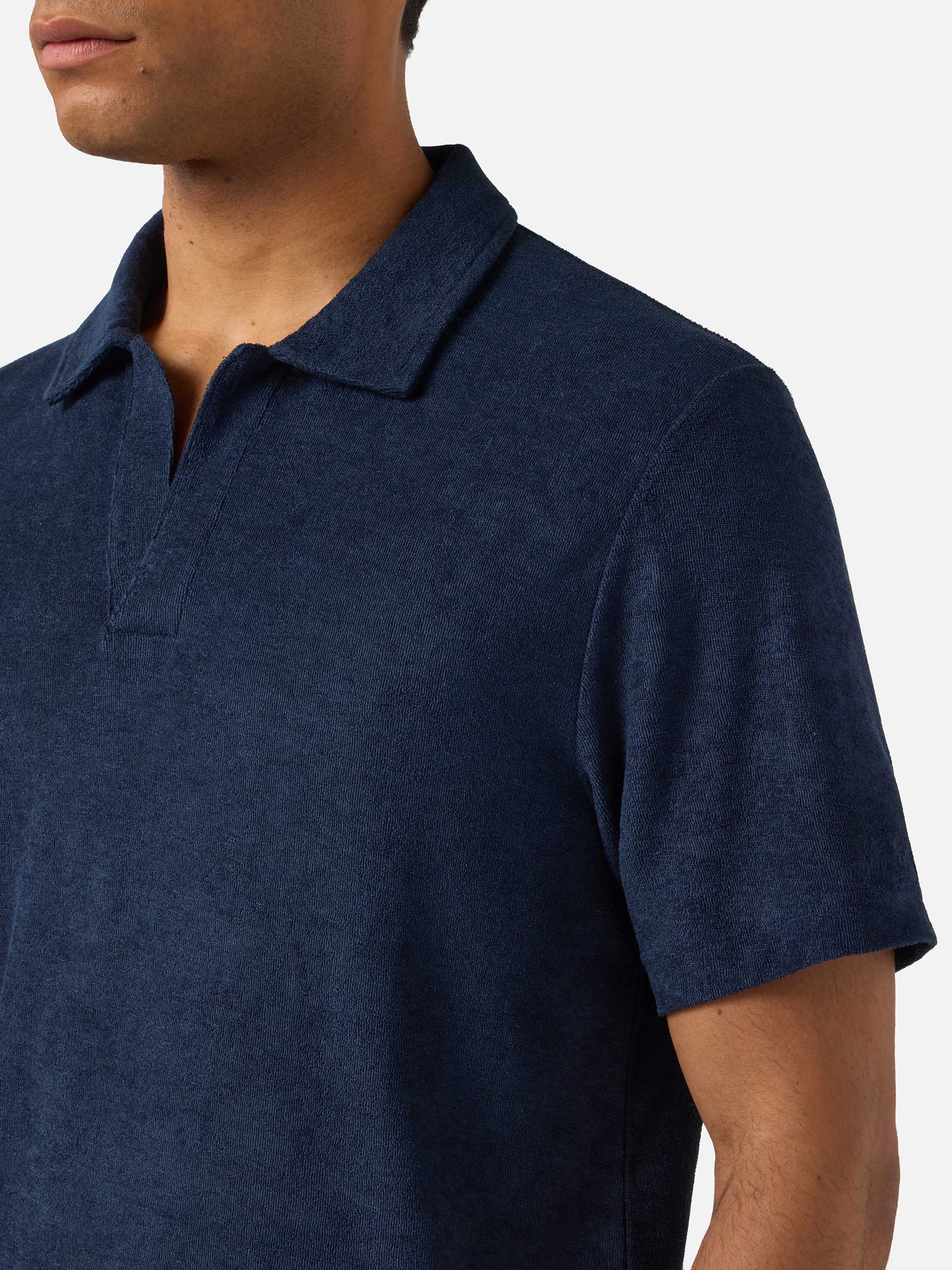 Navy blue Jeremy polo in terry-effect cotton - Image 2