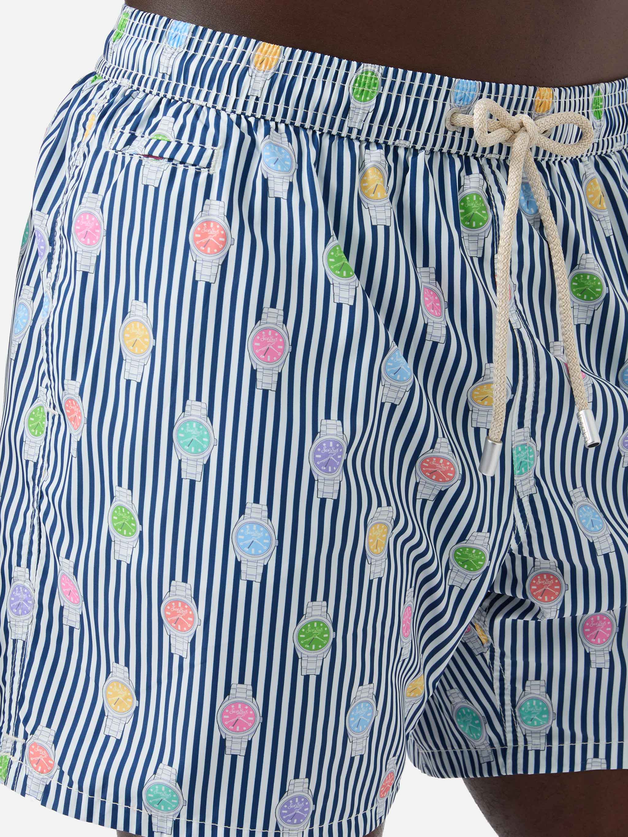 Navy striped Lighting Micro swim shorts with watch all-over print - Image 4