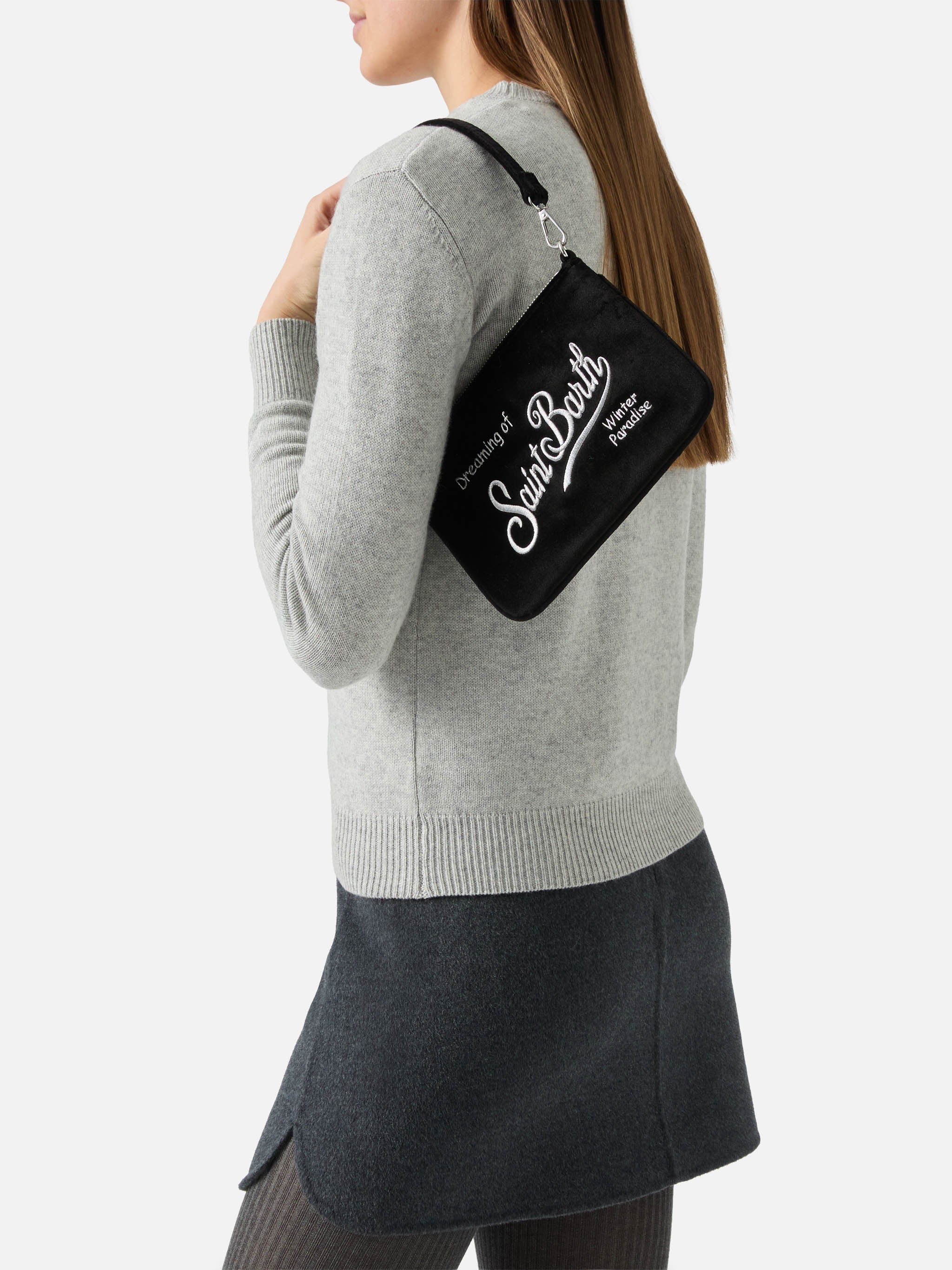 Parisienne Mini Shoulder Bag in black velvet - Image 2