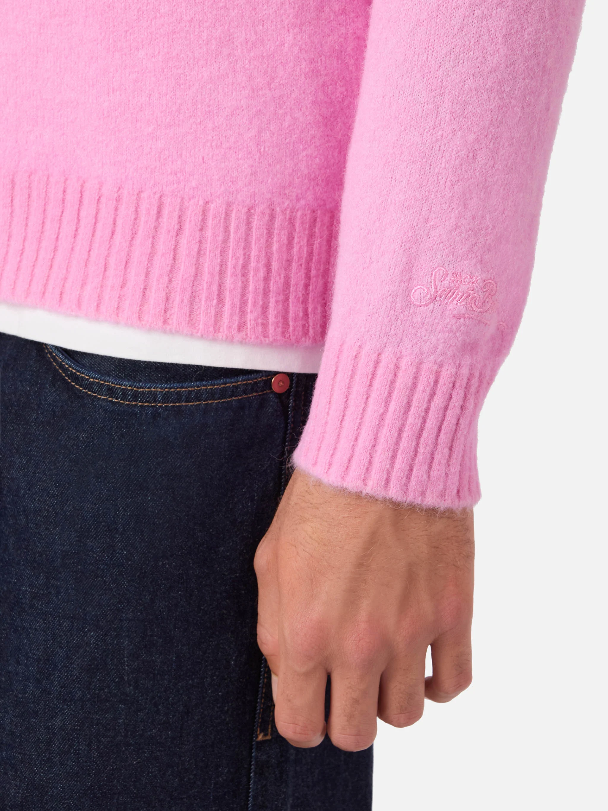Regent pink stretch alpaca sweater with logo embroidery - Image 2
