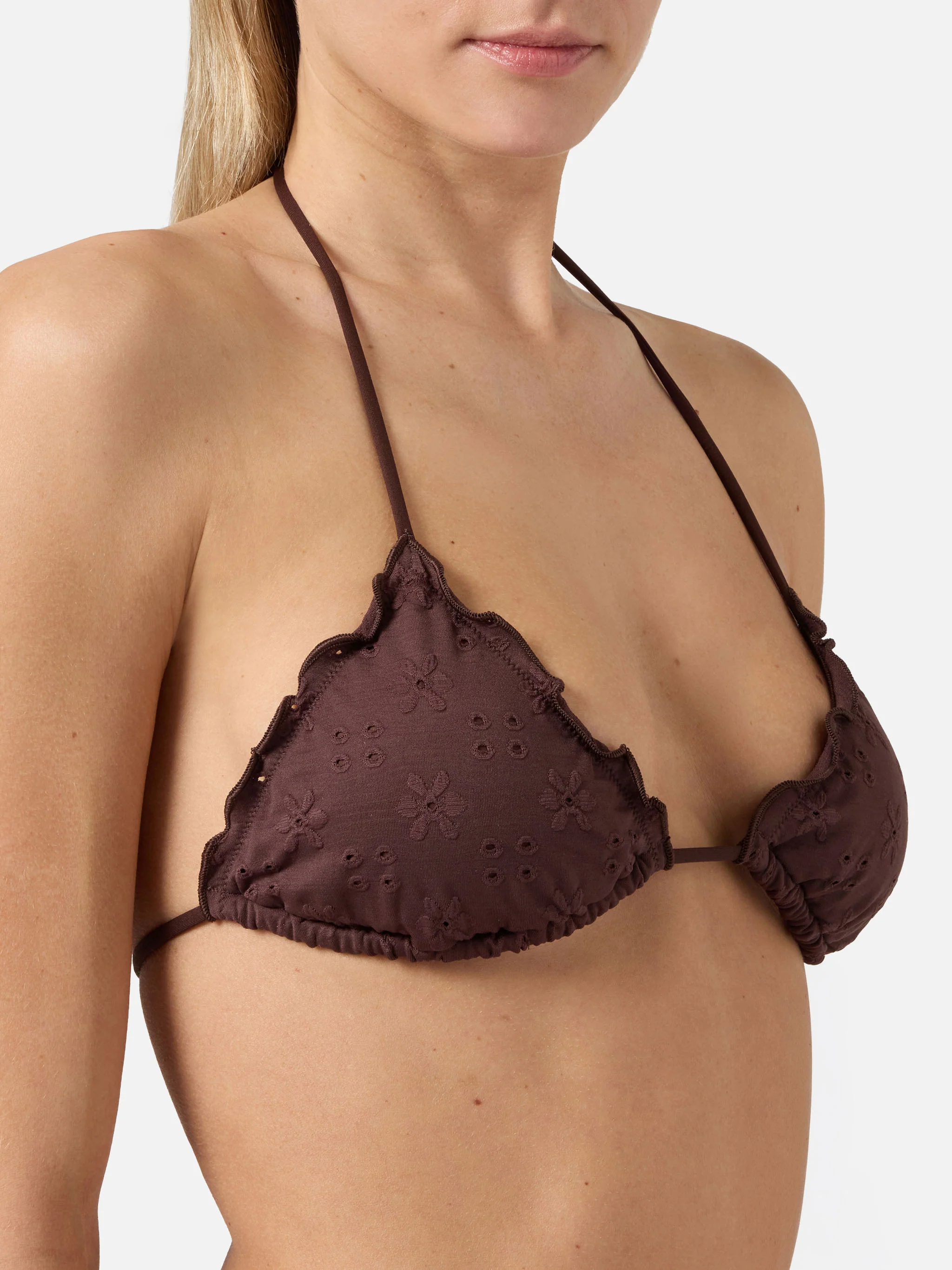 Sagittarius triangle bikini top in brown sangallo - Image 2