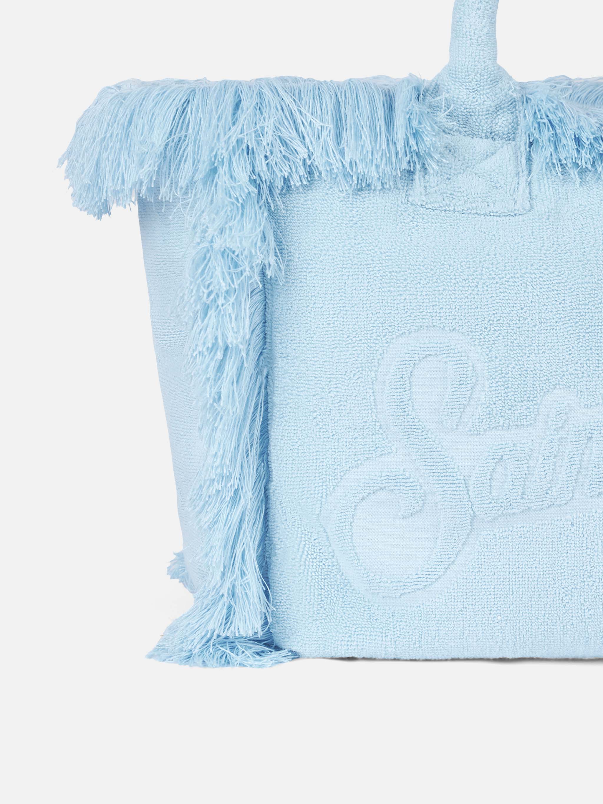 Vanity Terry light blue tote bag with embossed logo - Image 2