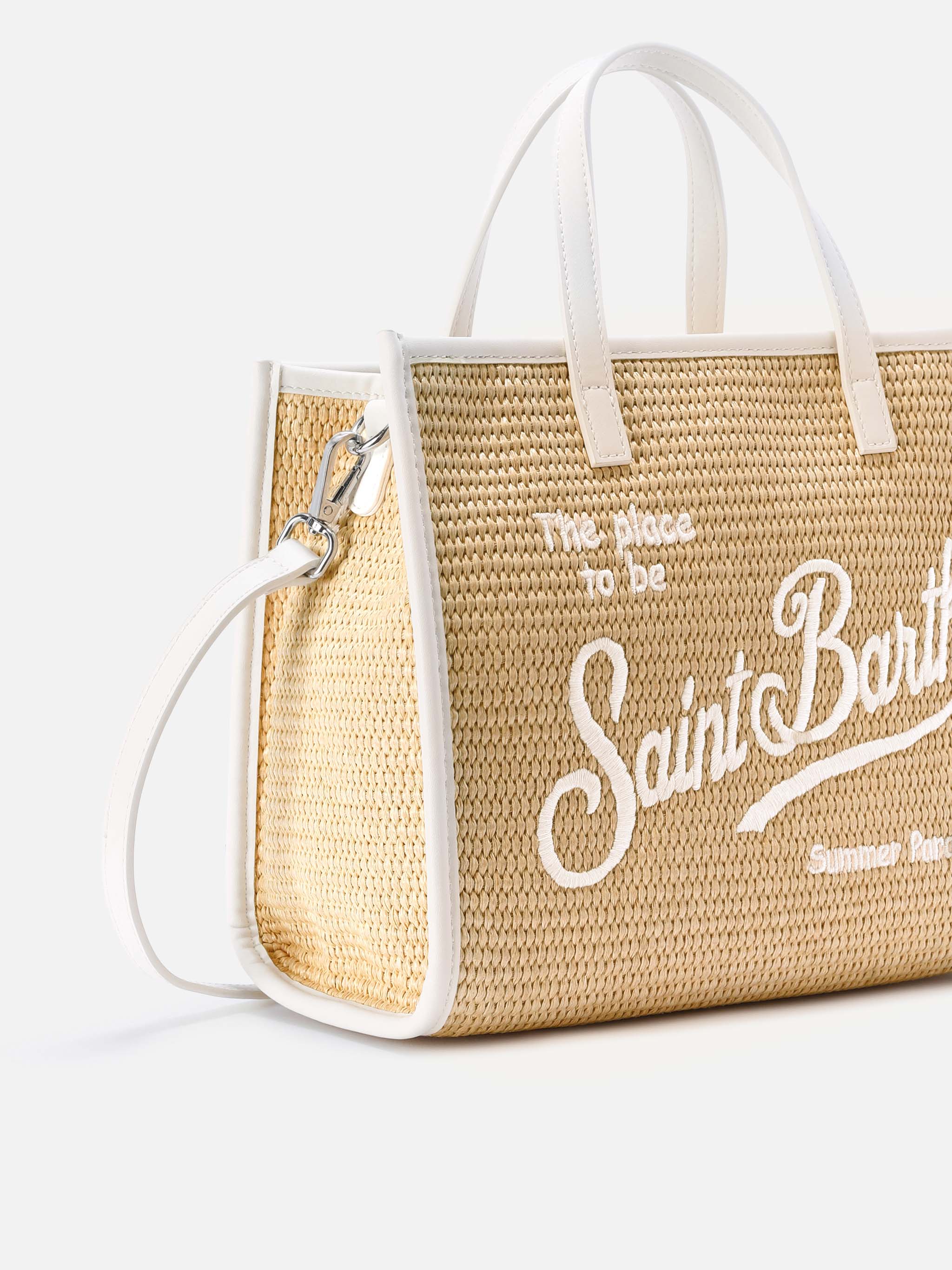 Vivian medium straw effect bag with white embroidered logo - Image 3