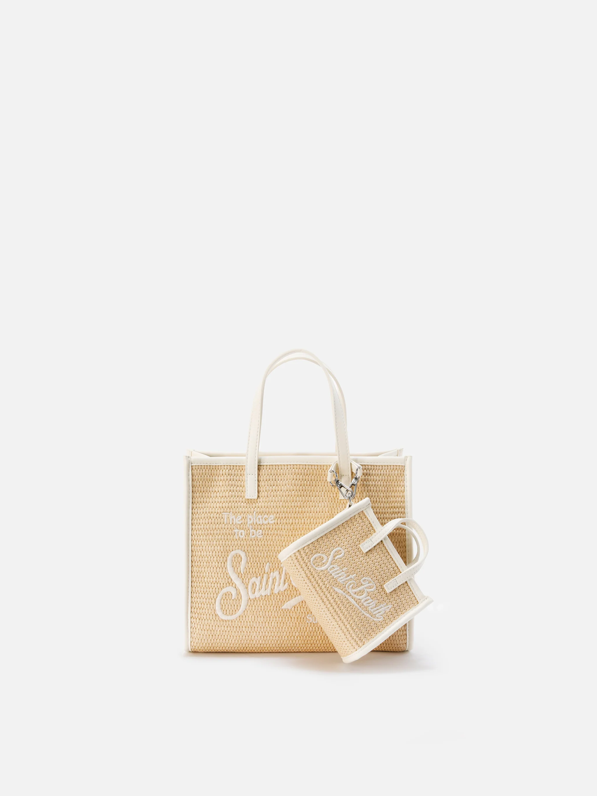 Vivian micro straw effect bag with white embroidered logo - Image 6