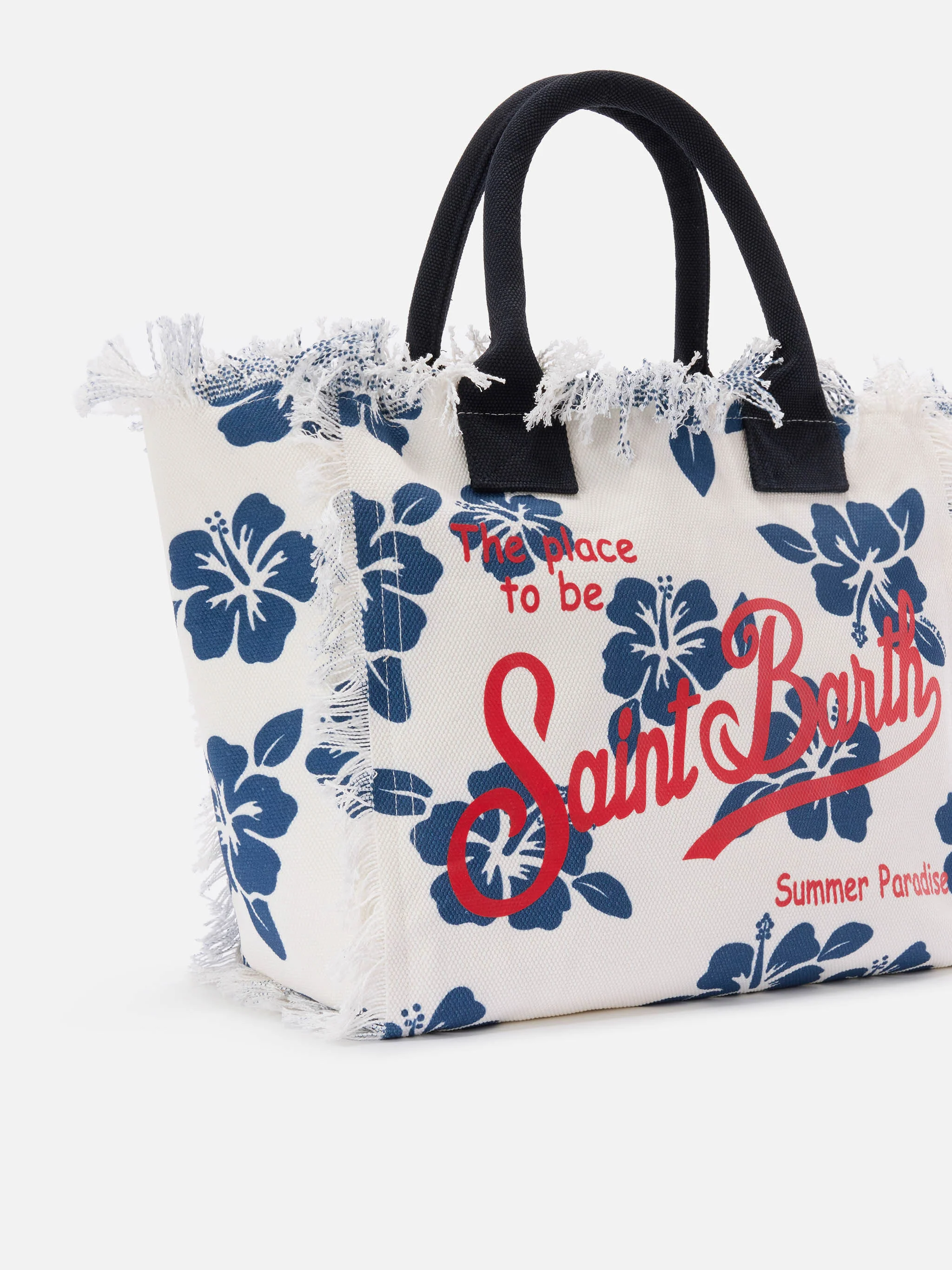 White canvas Vanity regular bag with hibiscus print - Image 3