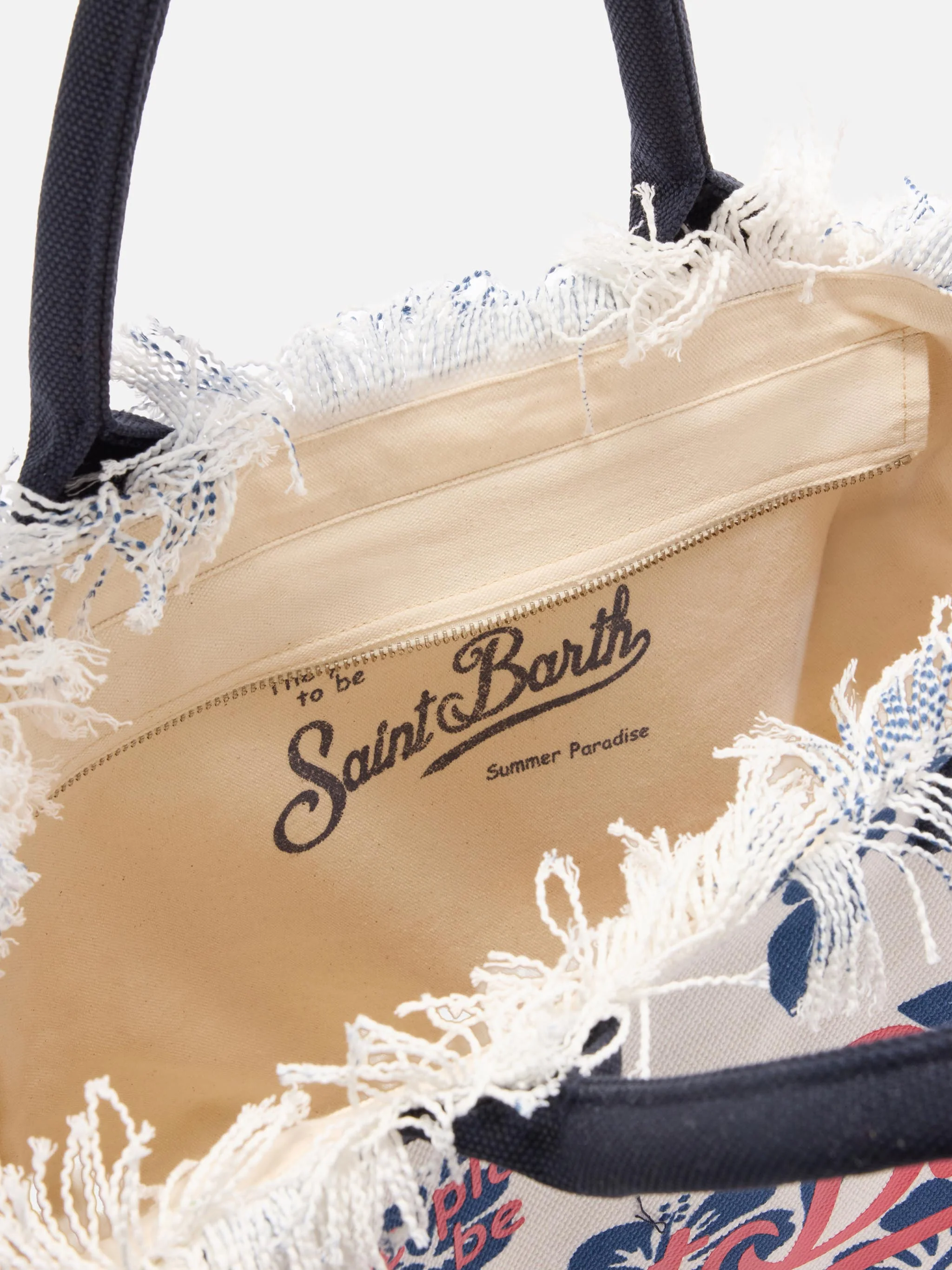 White canvas Vanity regular bag with hibiscus print - Image 4